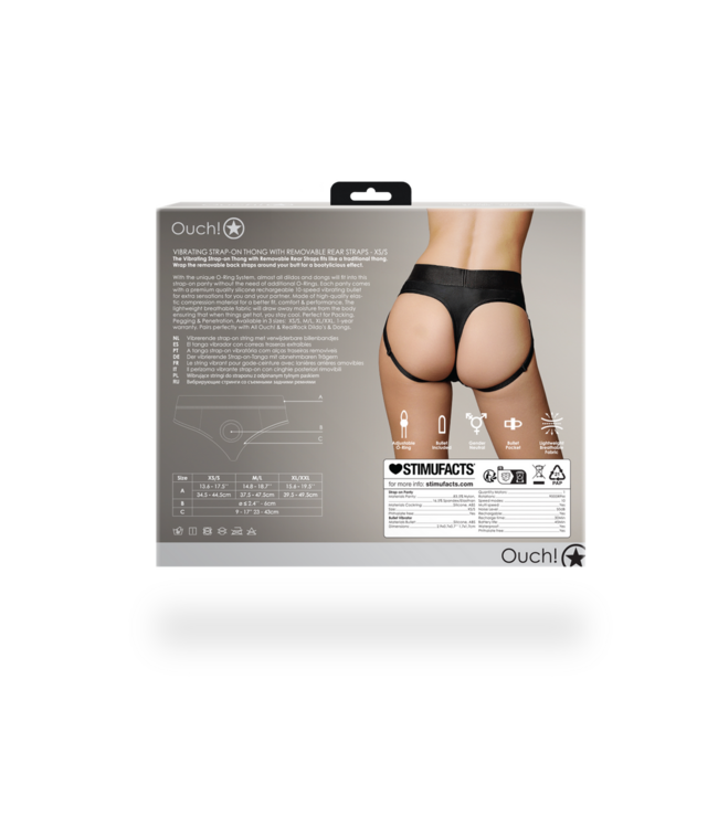 Ouch! Vibrerende Strap-On Boxer Met O-Ring Systeem En Oplaadbare Bullet Zwart XS/S