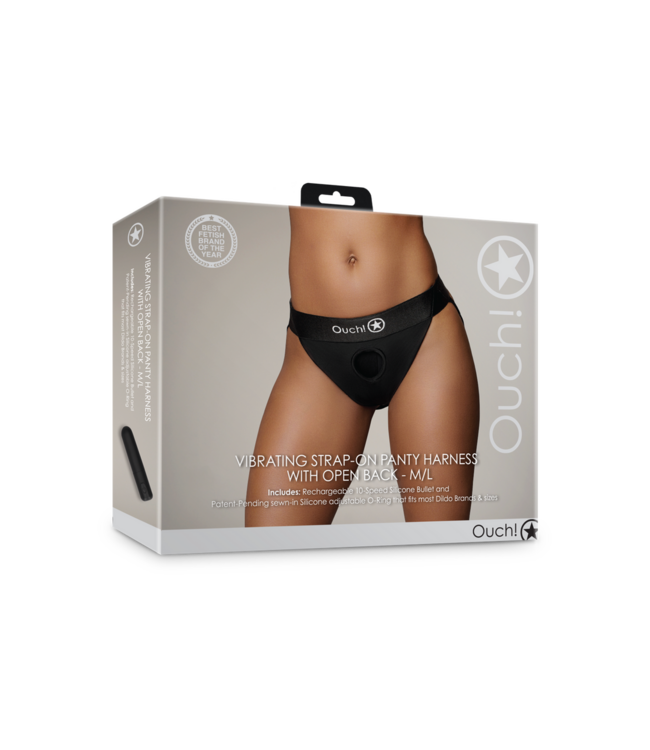 Ouch! Vibrerende Strap-On Boxer Met O-Ring Systeem En 10-Standen Bullet M/L Zwart