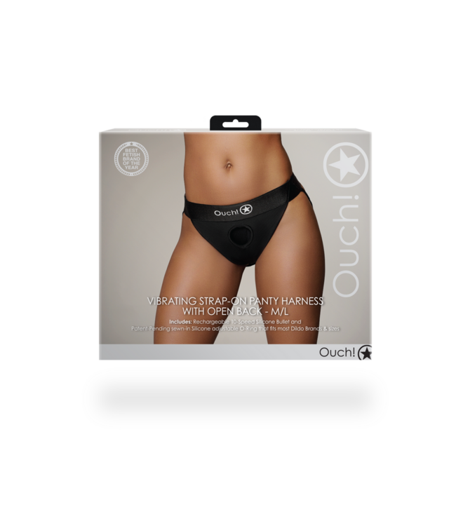 Ouch! Vibrerende Strap-On Boxer Met O-Ring Systeem En 10-Standen Bullet M/L Zwart