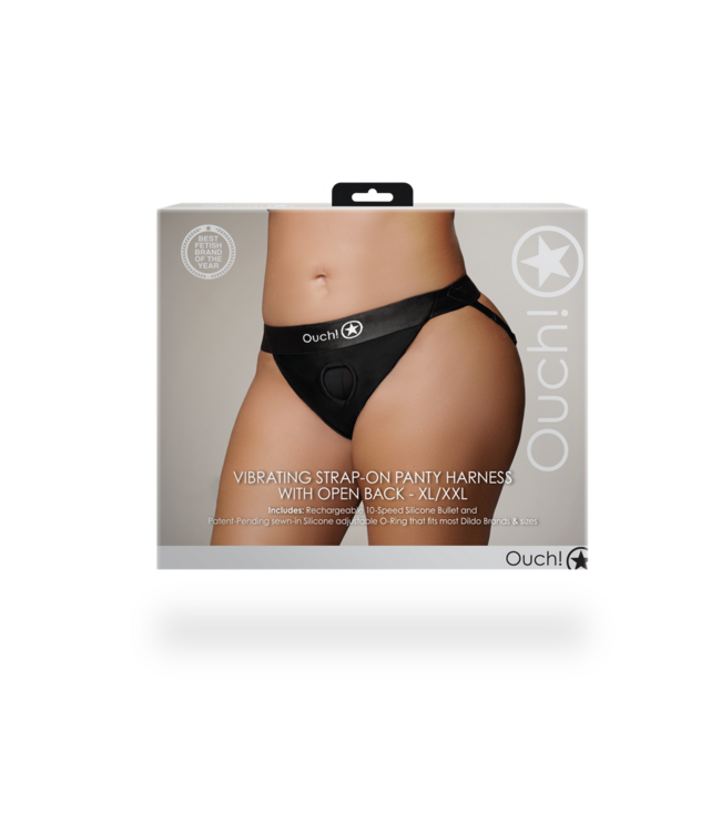 Ouch! Strap-On Boxer Met Vibratie En Universeel O-ring Systeem XL/XXL Zwart
