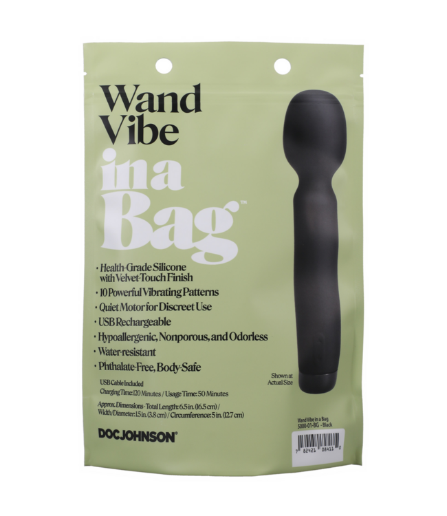 Doc Johnson Compact Black Vibrating Wand – Powerful, Quiet & Rechargeable