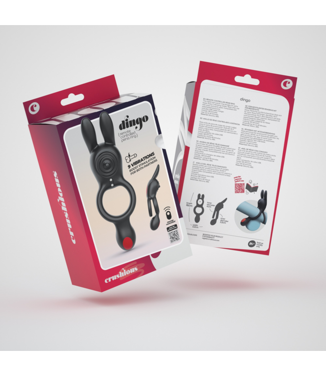 Crushious Dingo Black Silicone Vibrating Cock Ring - Remote & 9 Modes