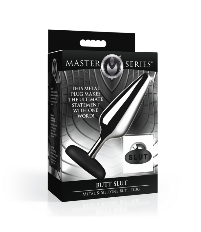 XR Brands Naughty Silver Butt Plug 13cm - Metal & Silicone with 'SLUT' Base