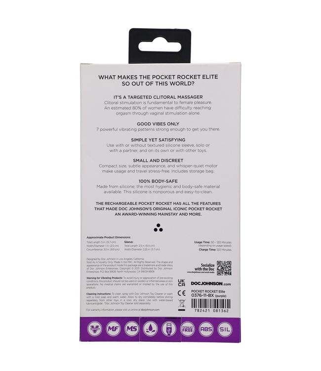 Doc Johnson Elite Rechargeable Mini Vibrator - Powerful & Discreet Purple Vibe