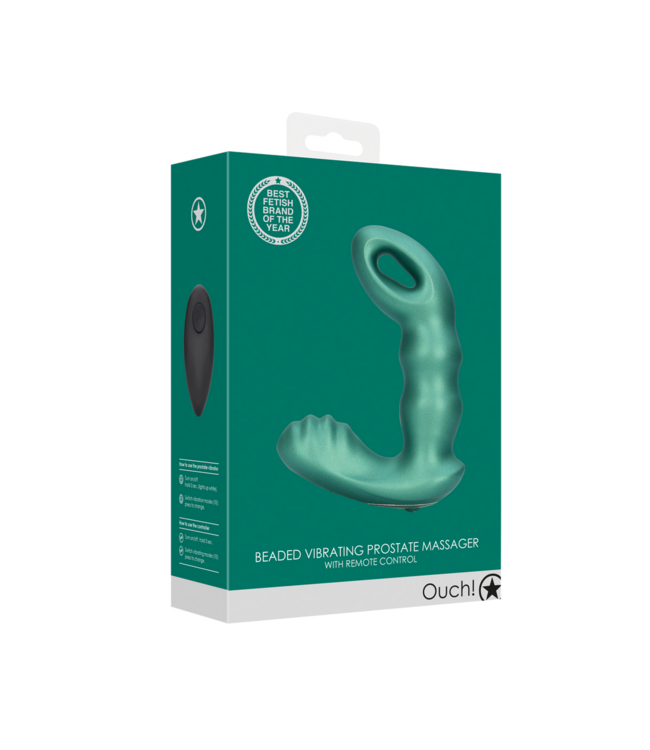 Ouch! Green Ribbed Prostate Massager with Remote - 10 Vibration Modes