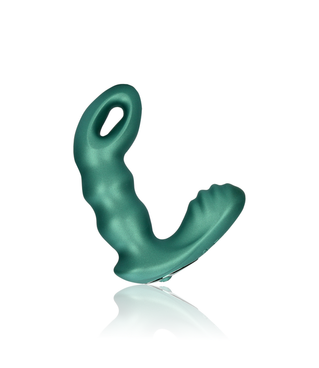 Ouch! Green Ribbed Prostate Massager with Remote - 10 Vibration Modes
