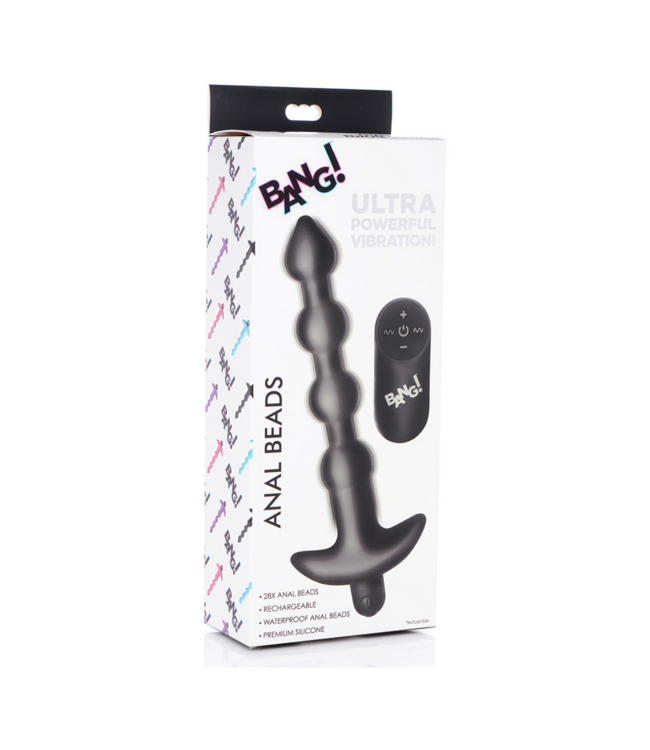 XR Brands BANG Toy's 21cm Remote-Controlled Silicone Anal Beads with 28 Vibration Patterns