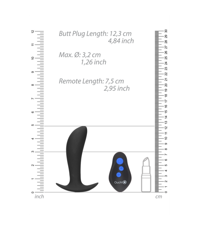 Ouch! E-Stim Prostate Plug with Remote – 8 Vibration & Electro-Pulsation Settings