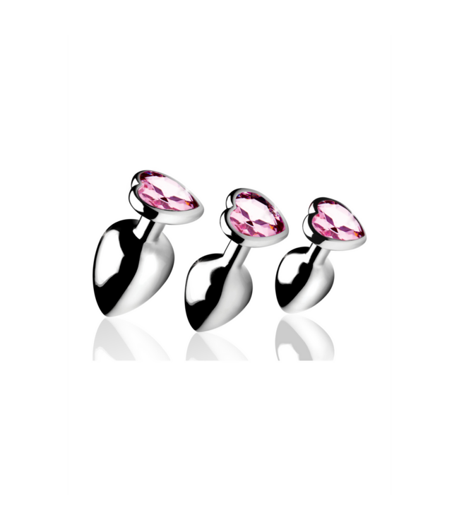 XR Brands Sweet & Sexy Pink Heart Butt Plug Set - 3 Sizes for Perfect Pleasure