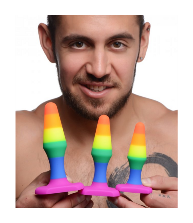 XR Brands Rainbow Silicone Anal Trainer Set - 3.5 Inch Beginner Butt Plugs