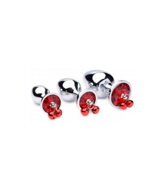 XR Brands Jingle Bells Red Gemstone Butt Plug Set - Seductive Surprise 7 cm