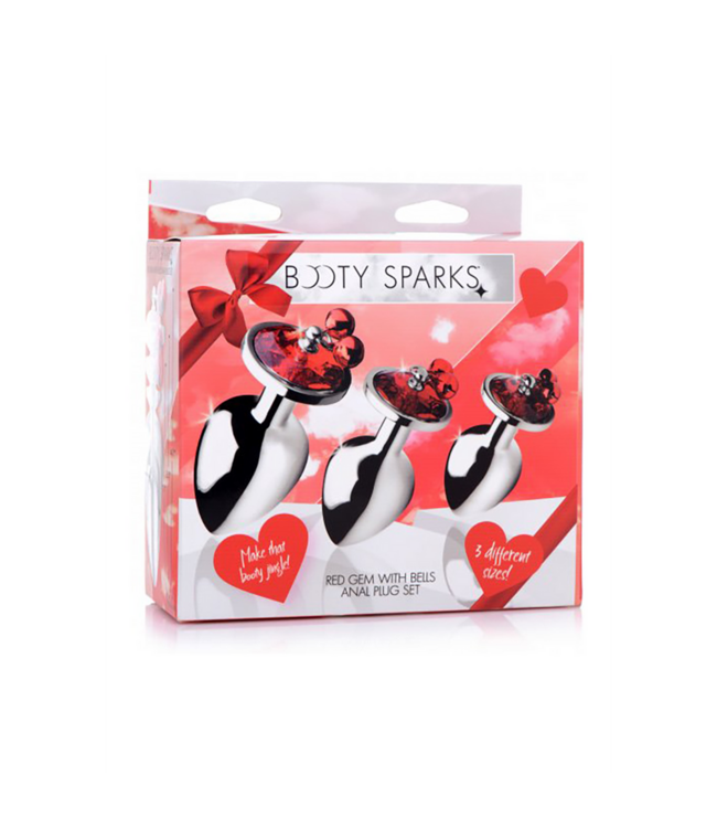 XR Brands Verleidelijke Rode Edelsteen Butt Plug Set met Rinkelende Belletjes - 7 cm