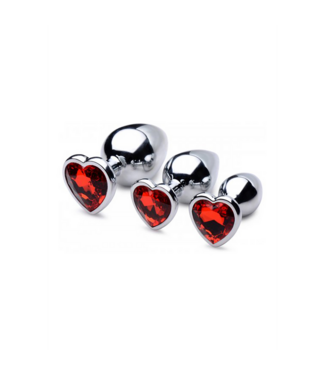 XR Brands Ruby Heart Butt Plug Set - Elegant Anal Pleasure Trio for All Levels