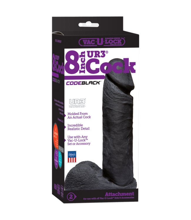 Doc Johnson CodeBlack Vac-U-Lock Dildo 20 cm - Realistisch & Veilig UR3® Materiaal