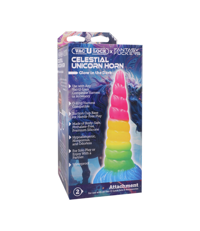 Doc Johnson Celestial Unicorn Horn Dildo - 19.6 cm Glow in Rainbow Colors
