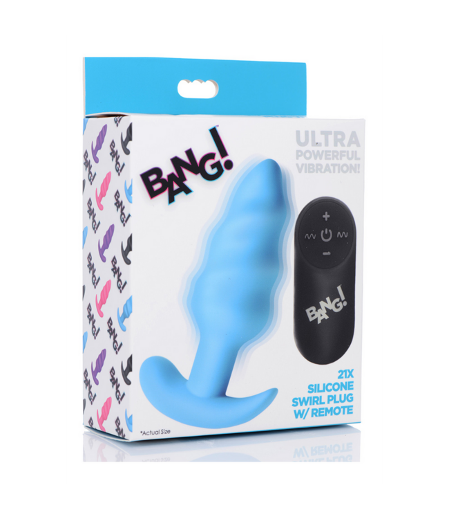 XR Brands BANG Toy Vibrierender Silikon-Swirl-Analplug mit Fernbedienung, 21 Modi