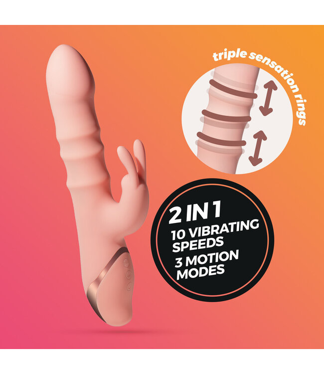 Crushious Ringlord Pink Rabbit Vibrator - 3 Rings, 10 Modes, Waterproof