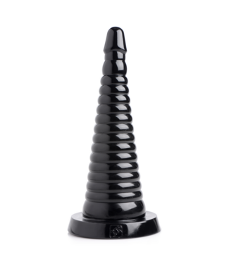 XR Brands Giant Ribbed Black Anal Cone - Gradual Stretch for All Levels