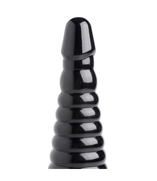 XR Brands Giant Ribbed Anal Cone 29 cm Zwart - Geleidelijk Uitbreidbare Dildo voor Comfortabele Ervaring