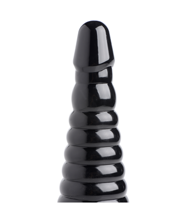 XR Brands Giant Ribbed Black Anal Cone - Gradual Stretch for All Levels