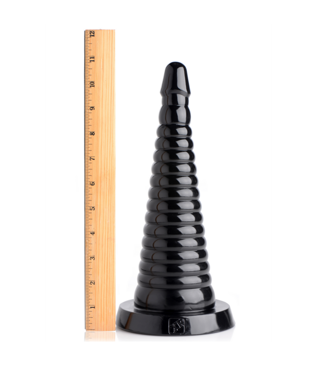 XR Brands Giant Ribbed Black Anal Cone - Gradual Stretch for All Levels