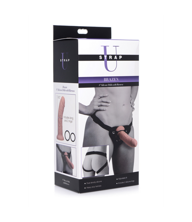 XR Brands Brazen Mouldable Silicone Dildo with Harness - Safe & Velvety Soft