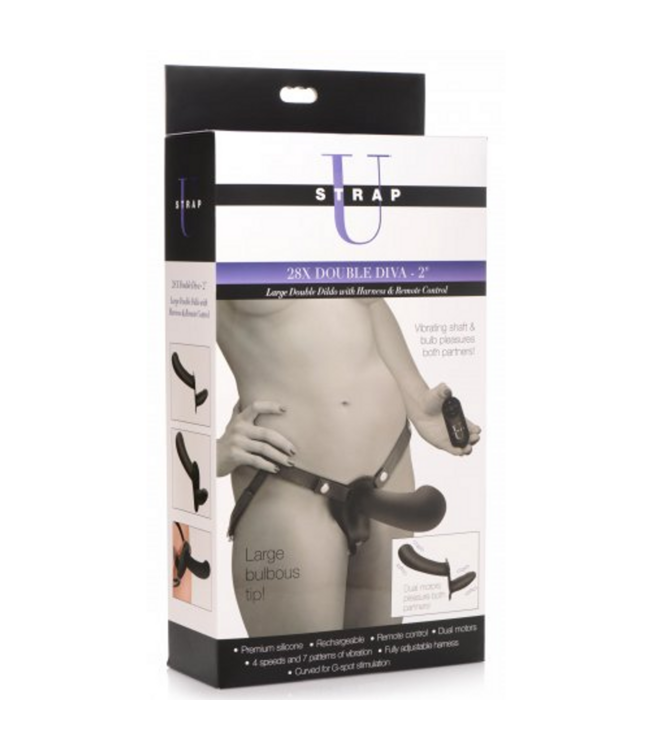 XR Brands Dubbel Genot: Verstelbare Dildo met Harness & Afstandsbediening voor Plezier