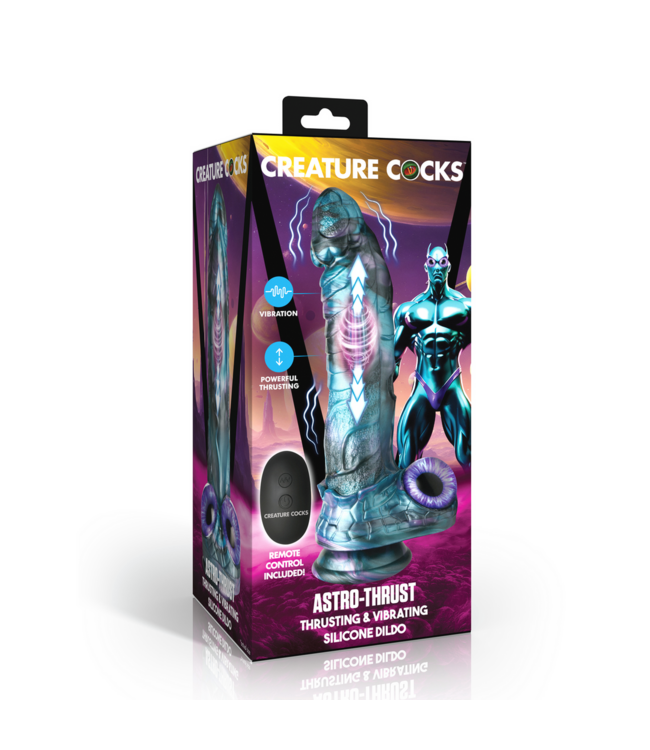 XR Brands Astro-Thrust Vibrating Silicone Dildo - Alien Design in Blue/Purple