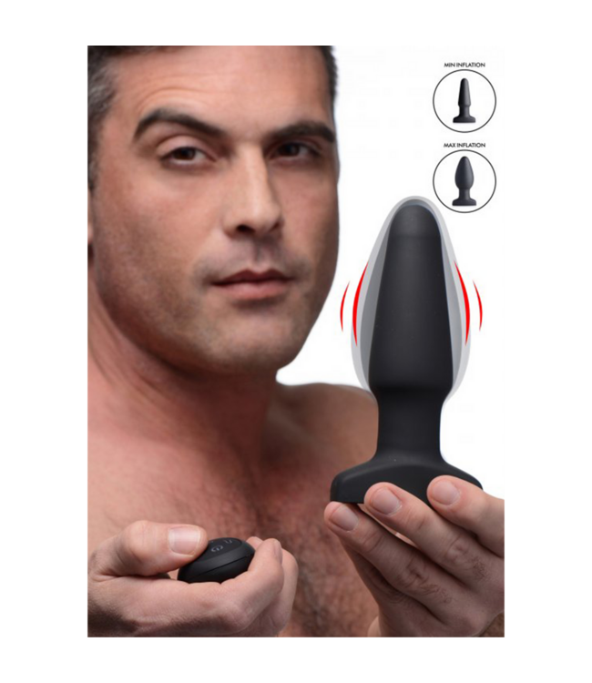 XR Brands Opblaasbare Siliconen Buttplug met Vibratie en Afstandsbediening - 17,9 cm Genot