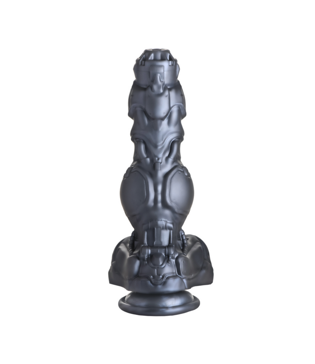 XR Brands Futuristic Silver Cyborg Dildo – Grooved Silicone Pleasure Toy