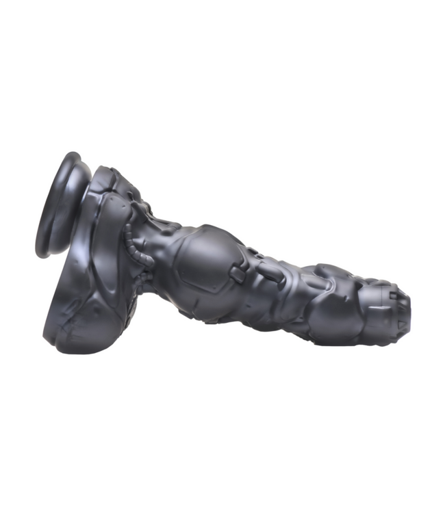 XR Brands Futuristic Silver Cyborg Dildo – Grooved Silicone Pleasure Toy