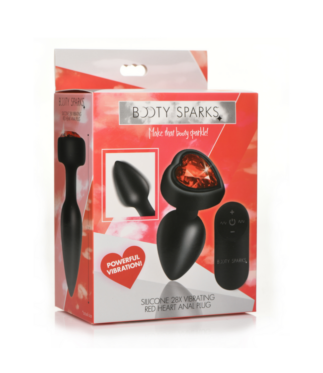 XR Brands Red Heart Gem Remote Control Butt Plug - 4 Speeds, 7 Vibrations