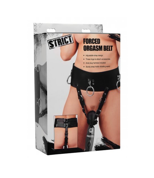 XR Brands Intense BDSM Beleving: Verstelbare Forced Orgasm Belt met Massagestaaf 30cm