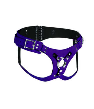 XR Brands Luxury Purple Leather Corset Harness - Comfort & Style for Couples