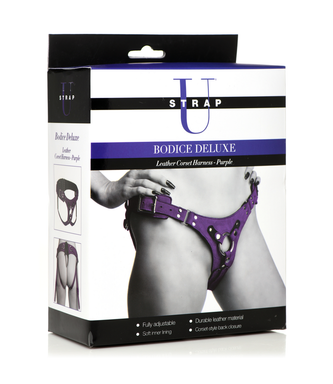 XR Brands Elegante Paars Leren Korset Harnas - Luxe & Comfort voor een Opvallende Look
