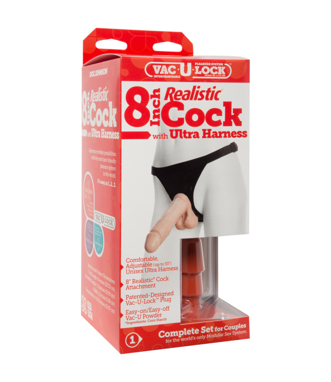 Doc Johnson Realistische 8" Cock met Ultra Harness en Vac-U-Lock | Veilig & Handig