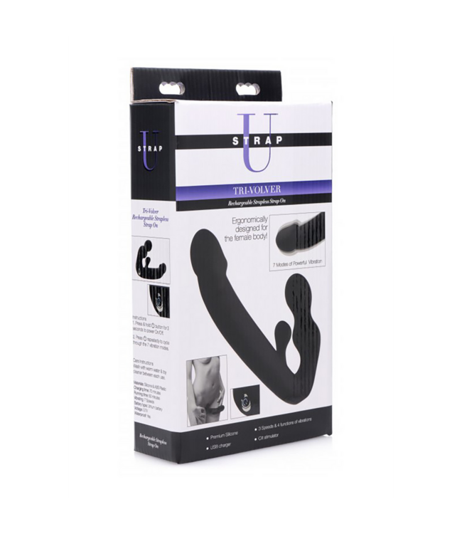 XR Brands Tri-Volver Rechargeable Strapless Strap-On with 7 Vibrations