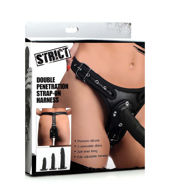 XR Brands Verwen jezelf met ons 12 cm strap-on harnas voor dubbele penetratie plezier