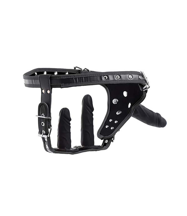 XR Brands Verwen jezelf met ons 12 cm strap-on harnas voor dubbele penetratie plezier
