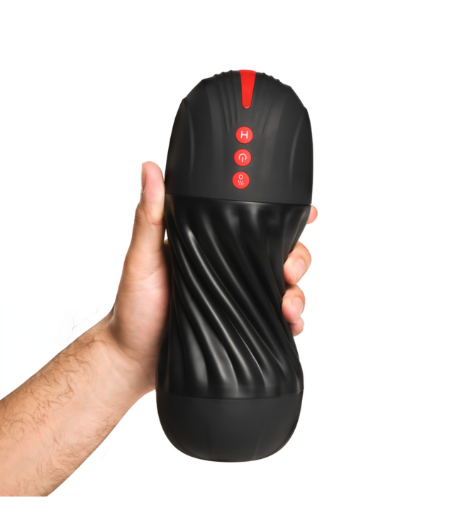 Curve Toys Curve Toys Pleasure: Black Vibrating & Suction Masturbator, Rechargeable