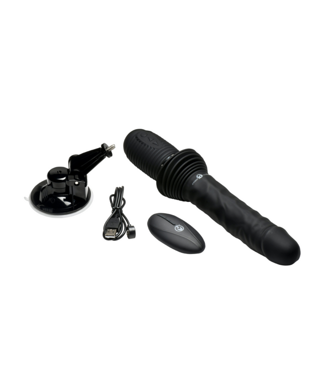 XR Brands Ultimate Power Pounder: Vibrating Thrusting Silicone Dildo - Black