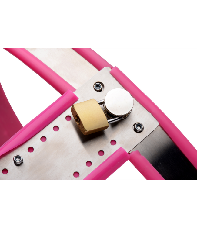 XR Brands Comfortable Pink Stainless Steel Women's Chastity Belt for Discretion