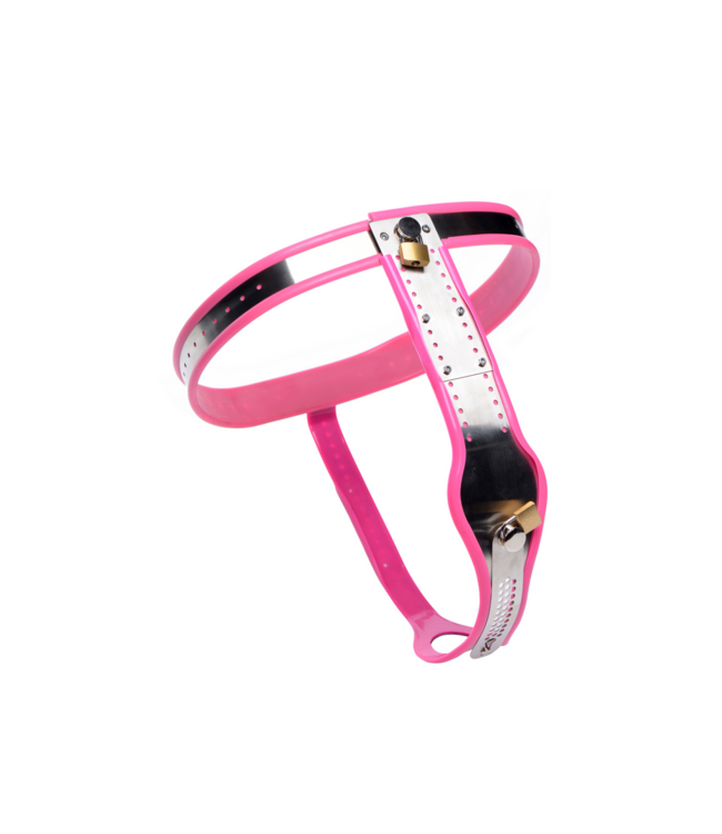 XR Brands Comfortable Pink Stainless Steel Women's Chastity Belt for Discretion