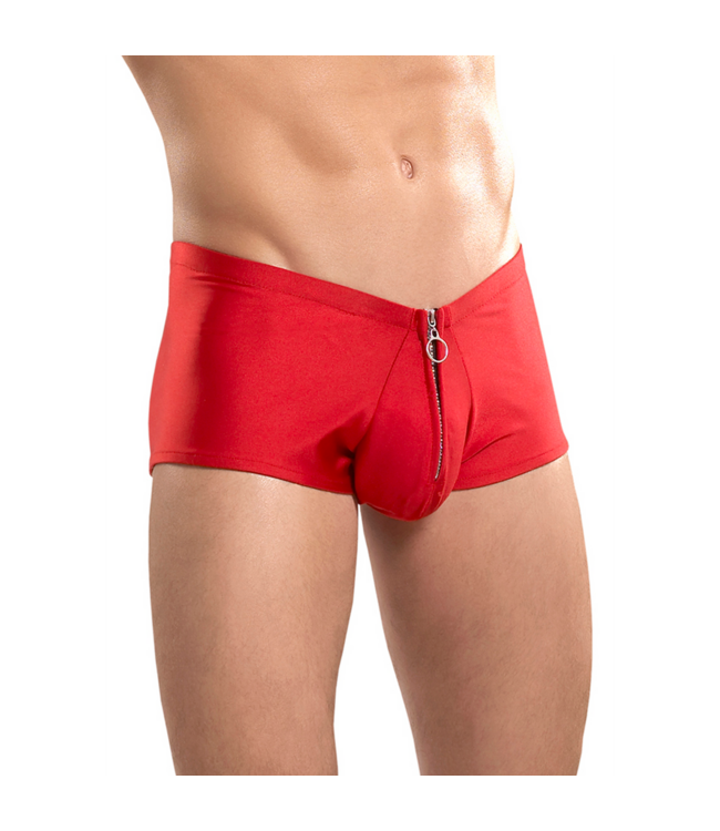 Male Power Stijlvolle Rits Shorts L/Xl Rood - Nylon Spandex Mini met Comfortabele Pouch