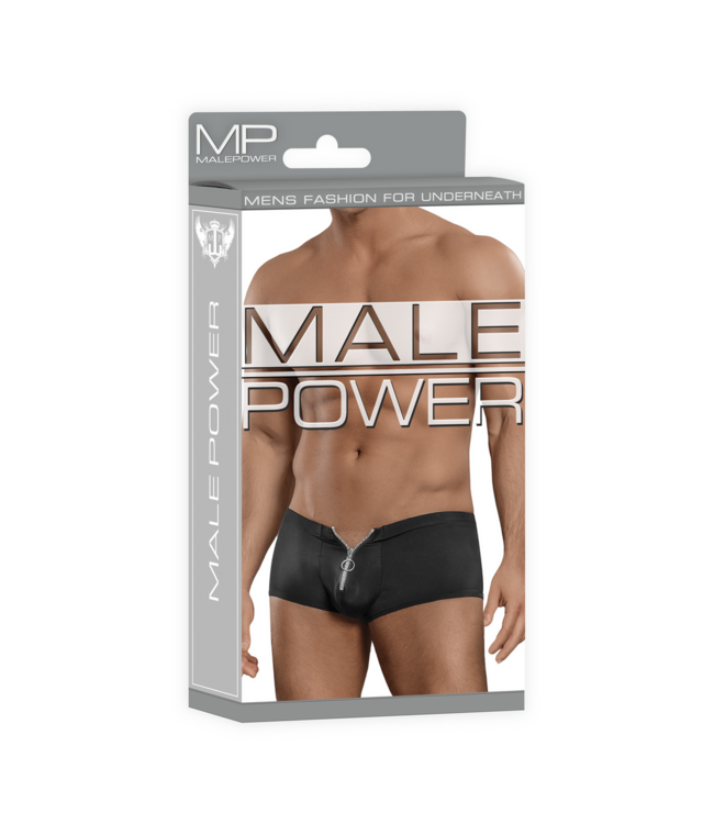 Male Power Zwarte Nylon Spandex Shorts met Rits S/M - Stijlvol & Comfortabel