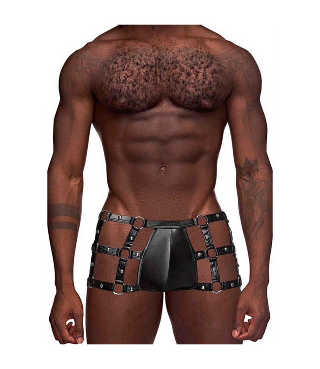 Male Power Vulcan Cut-Out Cage Shorts S/M Black - Edgy Fetish Fashion Statement