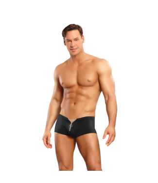 Male Power Cool Black Zip Trousers with Red Cock Ring - Stylish & Comfortable L/XL
