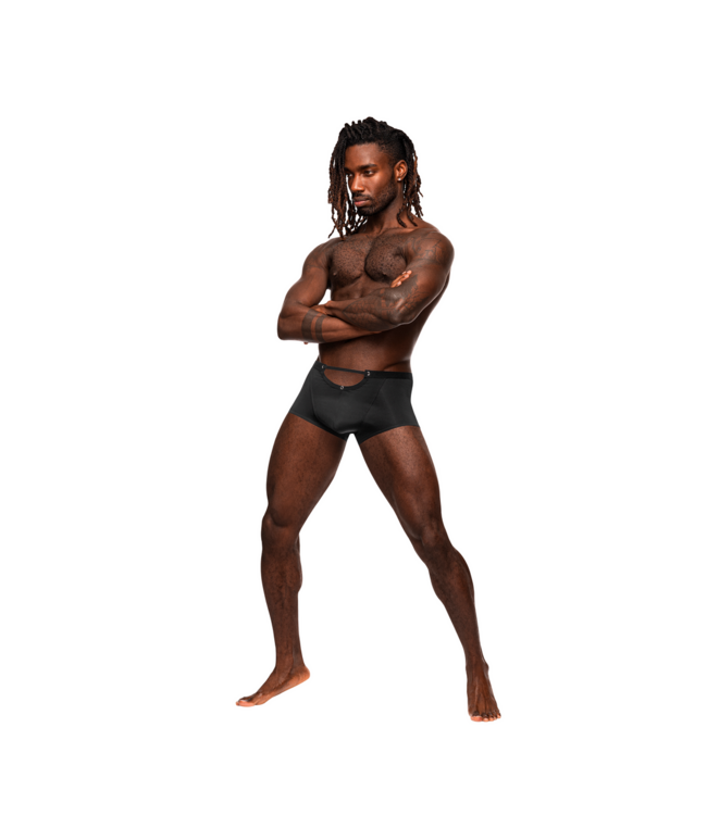 Male Power Mini Shorts XL Black | Stylish Cut-Out Waist & Plush Fit for Men