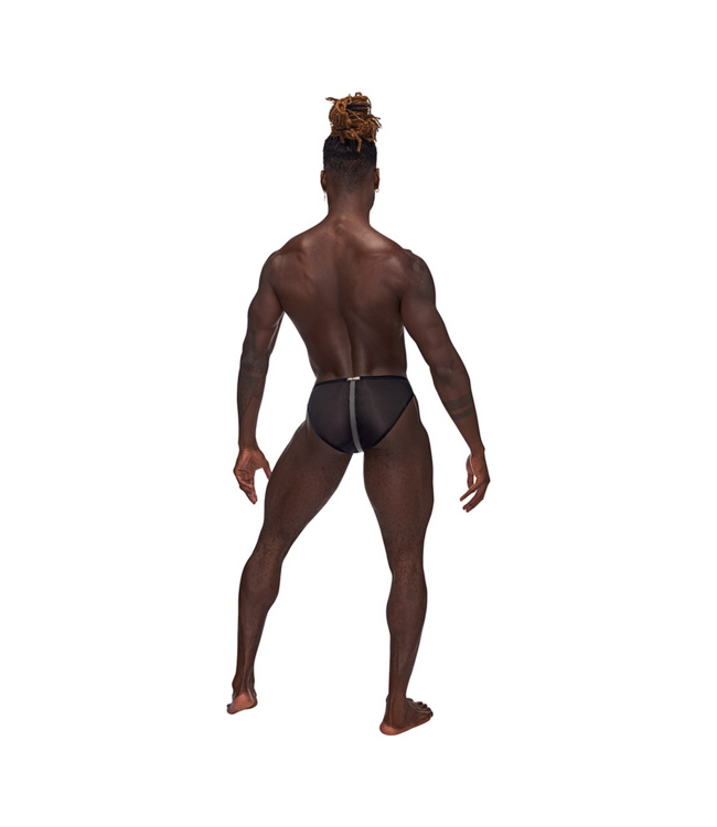 Male Power Landing Strip XL Bikini Brief - Elegant Black with Plush Edges