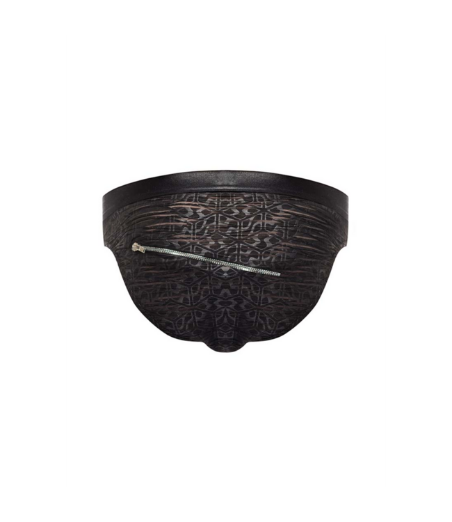 Male Power Stilvoller Zip-Bikini S – Schwarz mit Wetlook und abstraktem Muster